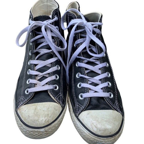 Converse Chuck Taylor All Star High Top Black Leather Shoes 1S581 Women’s 12.5 - Picture 5 of 7